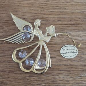 Vintage 24k Gold Plated Angel Ornament By Mascot With Austrian Crystal